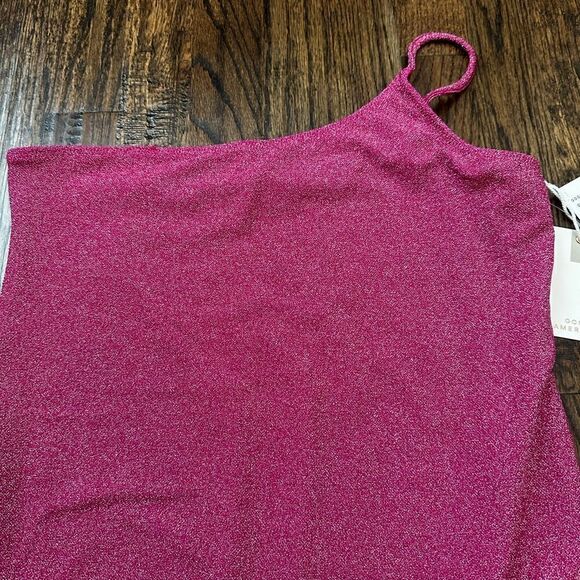 NWT Good American 90s One Shoulder Hawaiian Pink Sparkle One Piece Bathing Suit - Picture 5 of 8